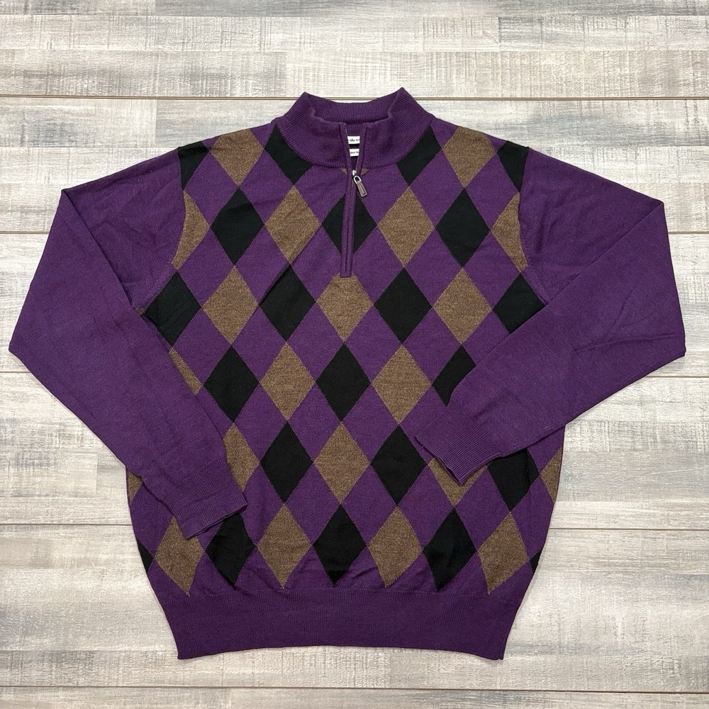 Peter Millar 100% Merino Wool Sweater Vest Purple Men's Large Argyle Preppy